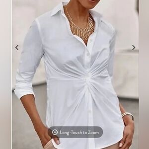 J. Jill WearEver Collection Classic White Twist Front Blouse S